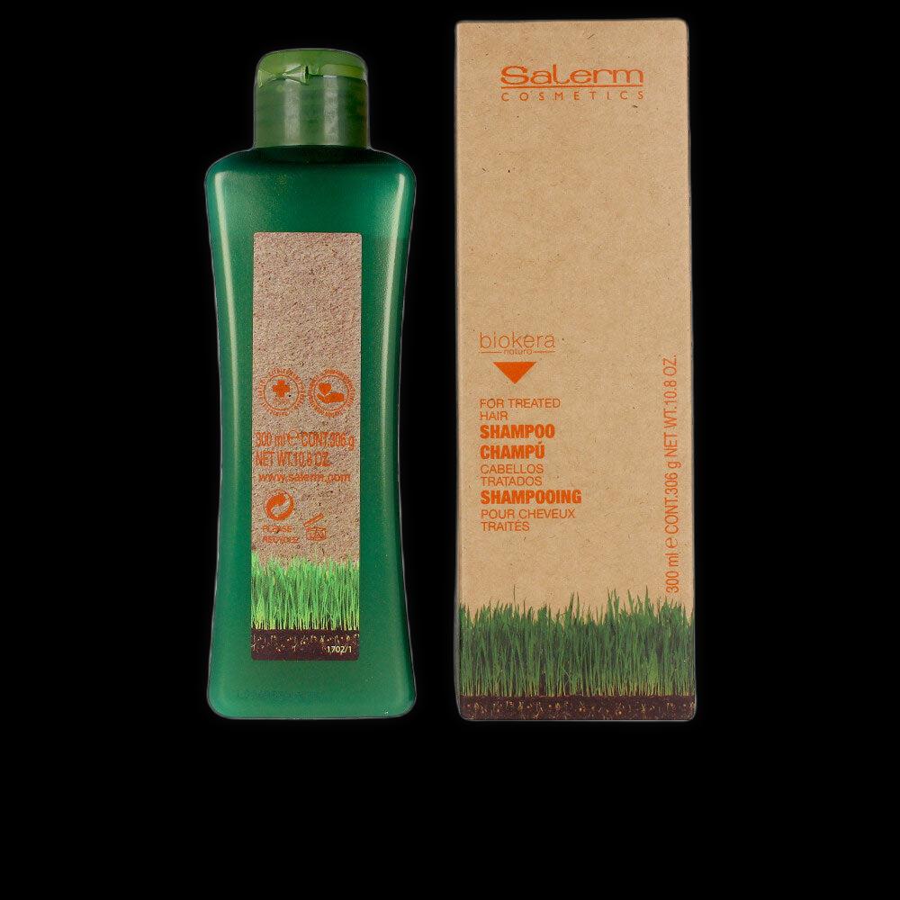 Salerm Biokera Shampoo for treated hair in 200ml bottle, featuring a clear design with the product label.