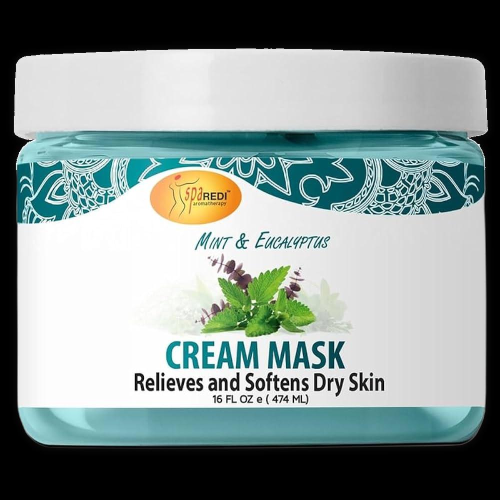Spa Redi Scrub Pedi Slouching Cream with Mint and Eucalyptus, showing the cream tube with mint and eucalyptus scent labels.