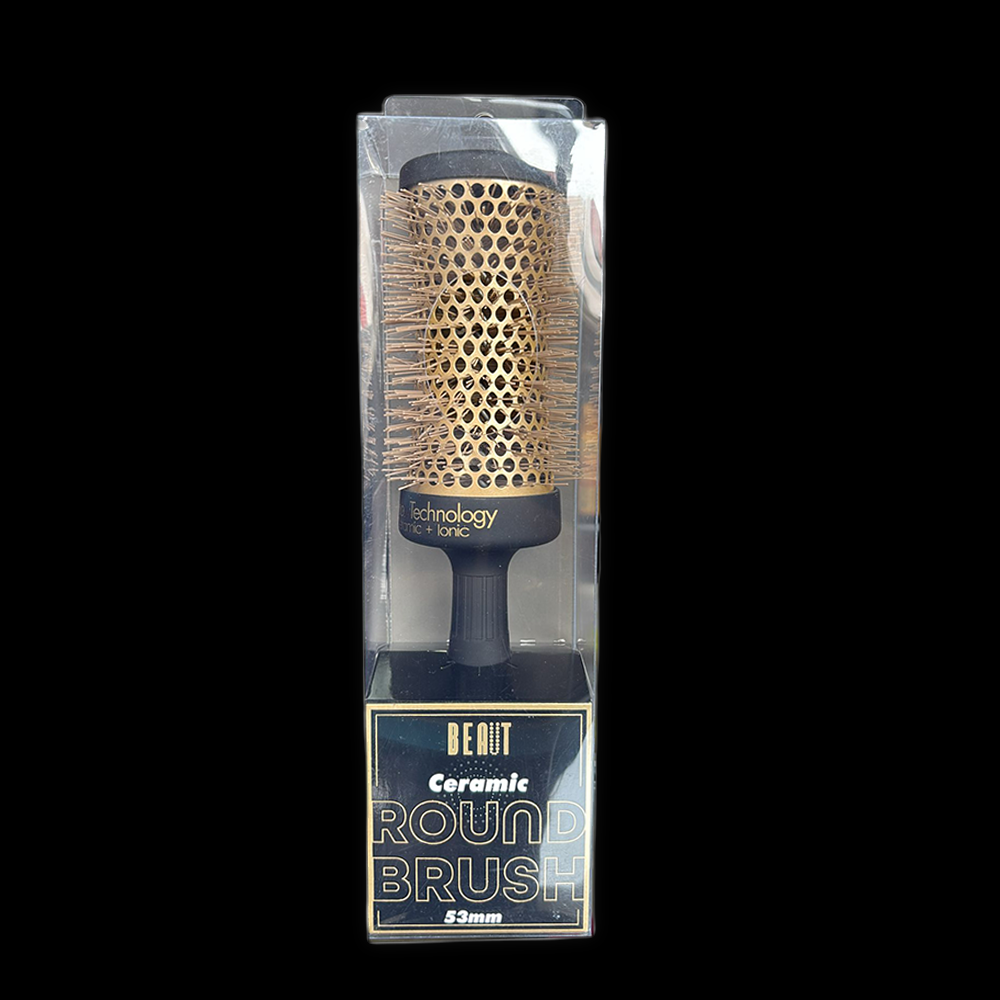 Beaut ceramic round brush, 53mm size, with natural bristles and a sleek handle, ideal for styling and blow-drying hair.