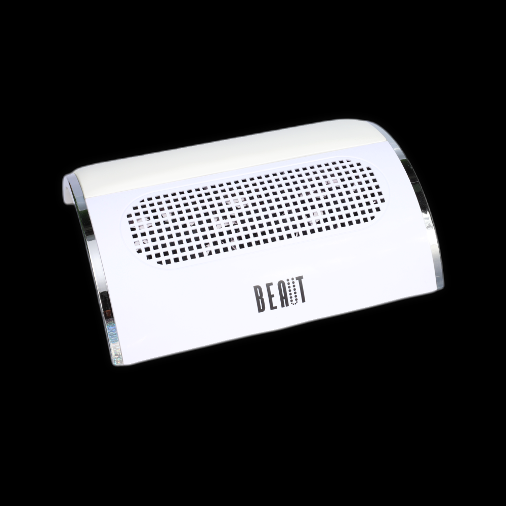 Beaut 40 watt professional nail dust collector with a sleek design, featuring a powerful fan for efficient dust extraction during manicures.