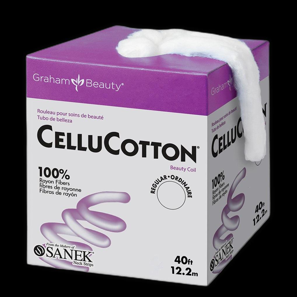 Graham Beauty CelluCotton cosmetic cotton pads in a clear container, ideal for skincare and makeup removal.