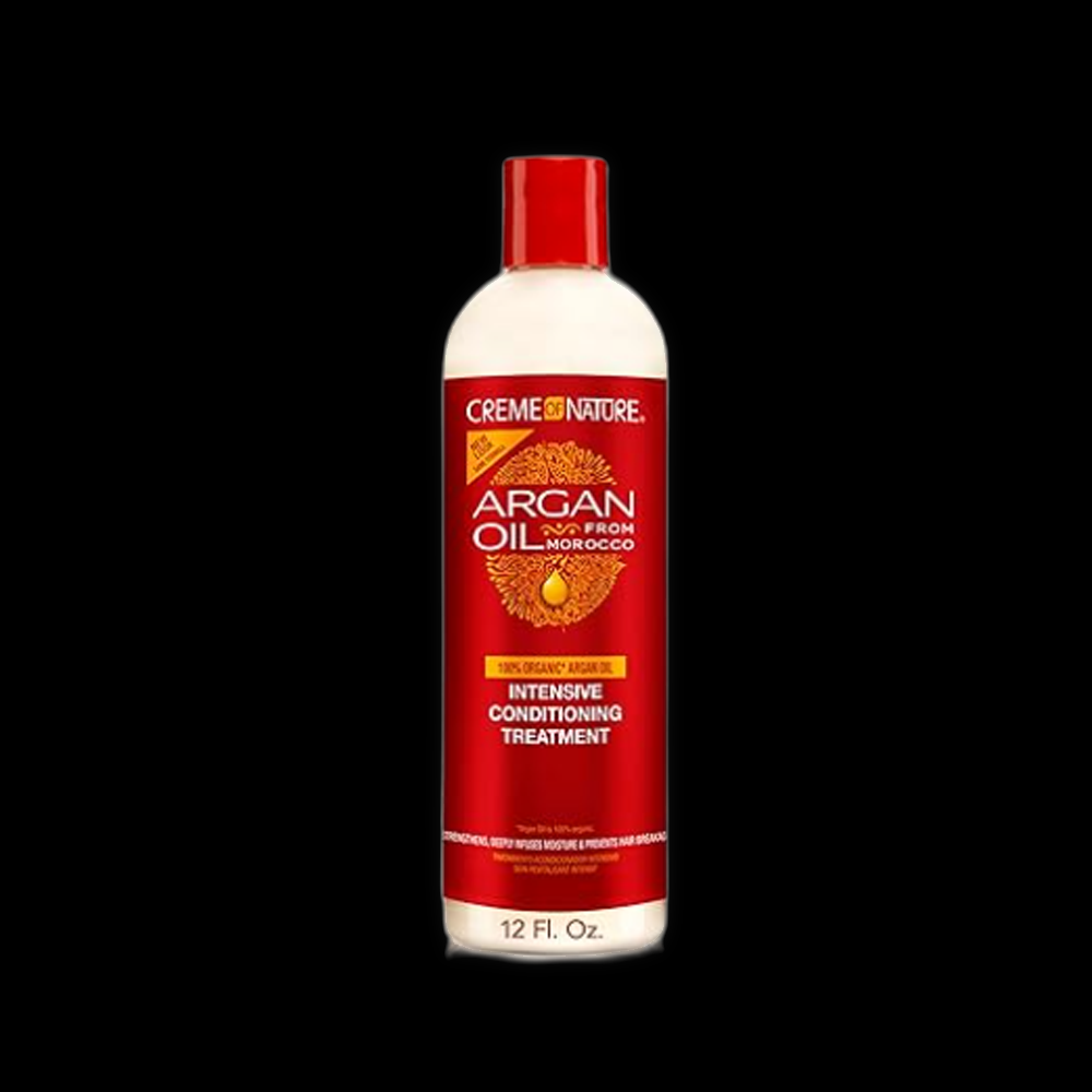 Creme of Nature Conditioning Argan Oil bottle with pump dispenser, formulated for nourishing hair and promoting shine.
