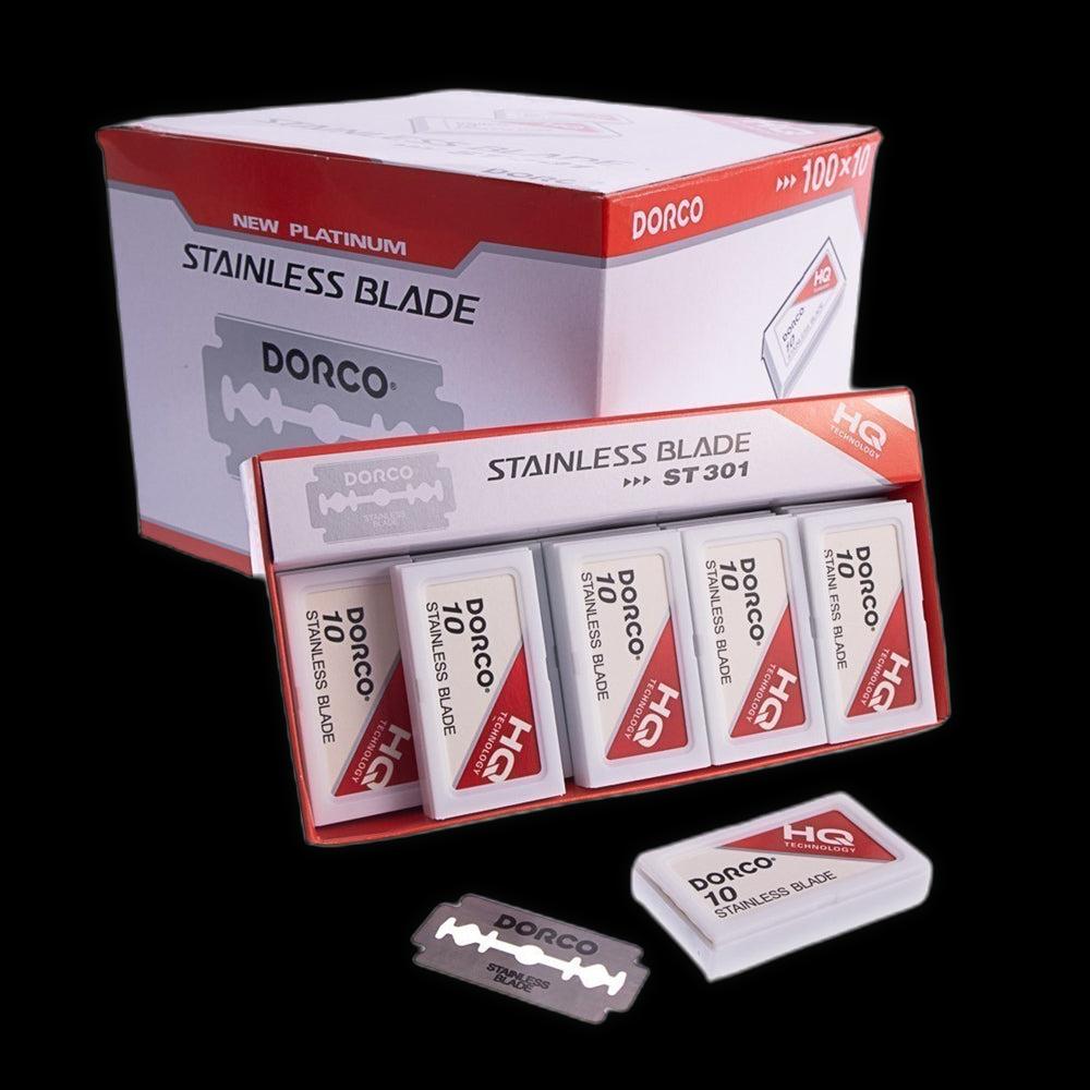 DORCO stainless steel blade ST 301 with sharp, durable edge, designed for precise shaving or grooming.