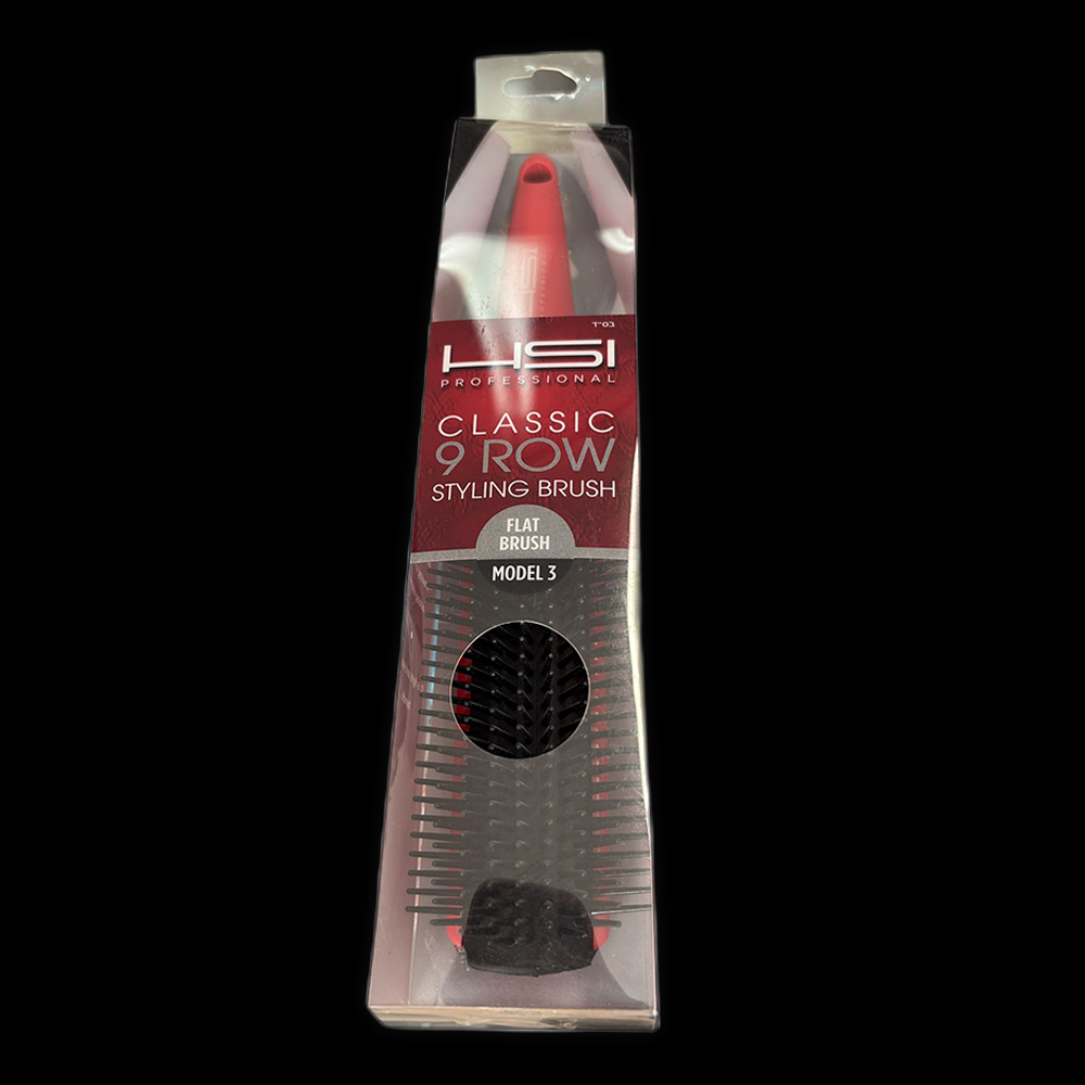 HSI styling flat brush with ergonomic handle and natural bristles for smooth, professional hair styling and detangling.