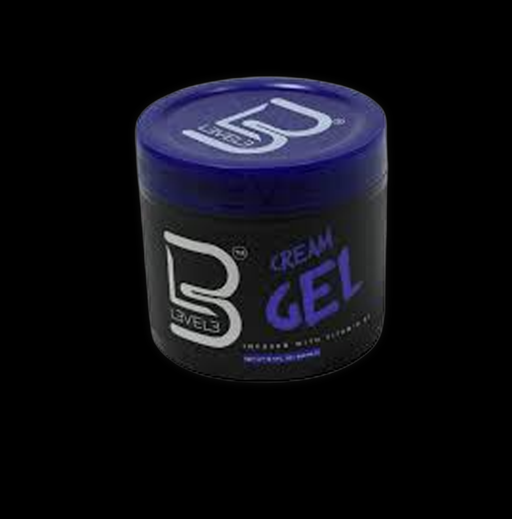 L3VEL3 Cream Gel 500ml container with the product label visible, showcasing the white plastic bottle and pump dispenser.