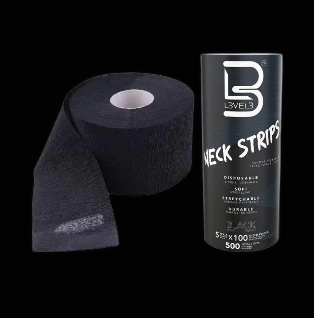 L3VEL3 black neck strip with adjustable strap for professional grooming or barbering.