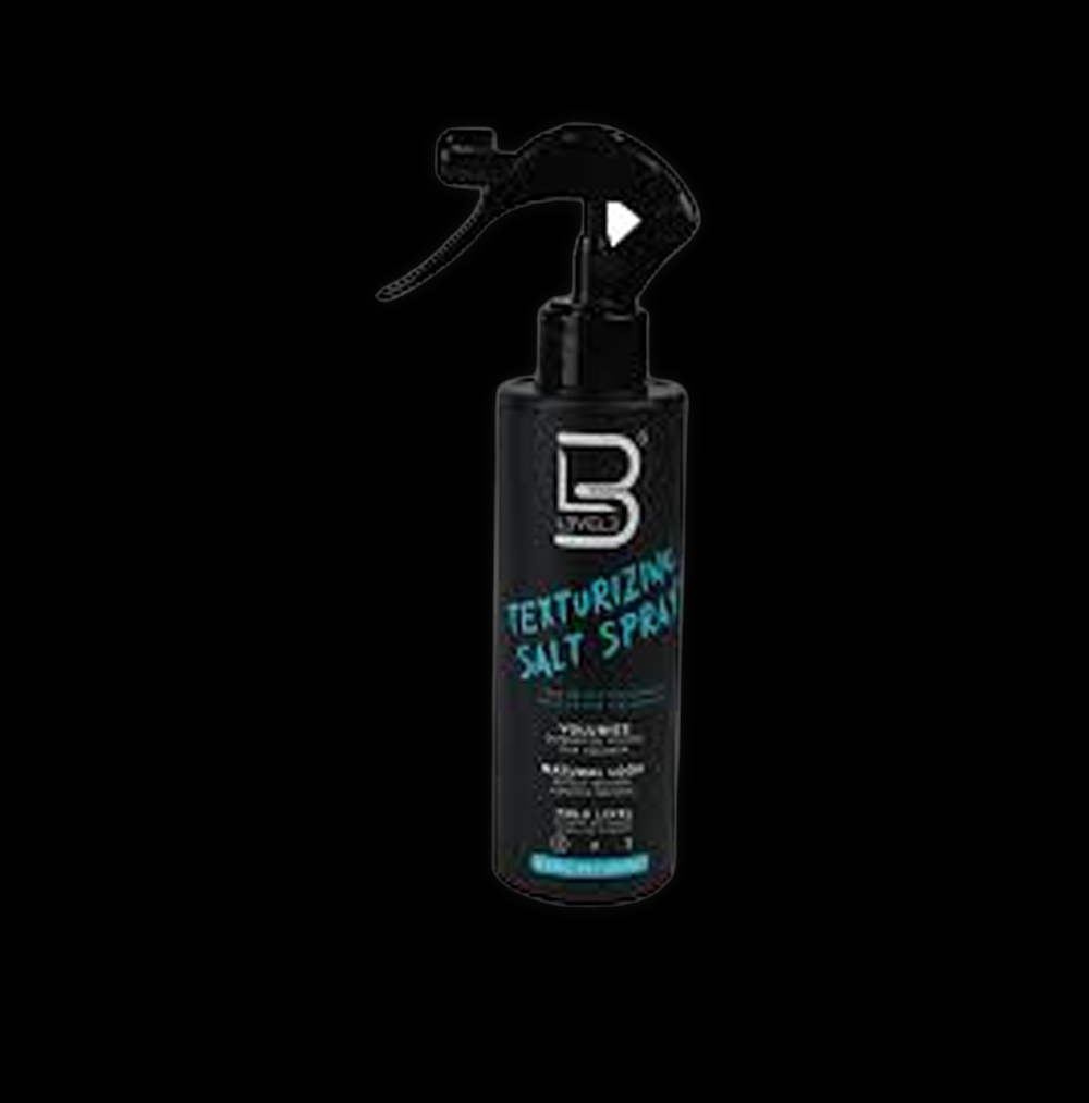 L3VEL3 Texturizing Salt Spray in 8.45 fl oz bottle, showing the product with spray nozzle and label for beachy, tousled hair.