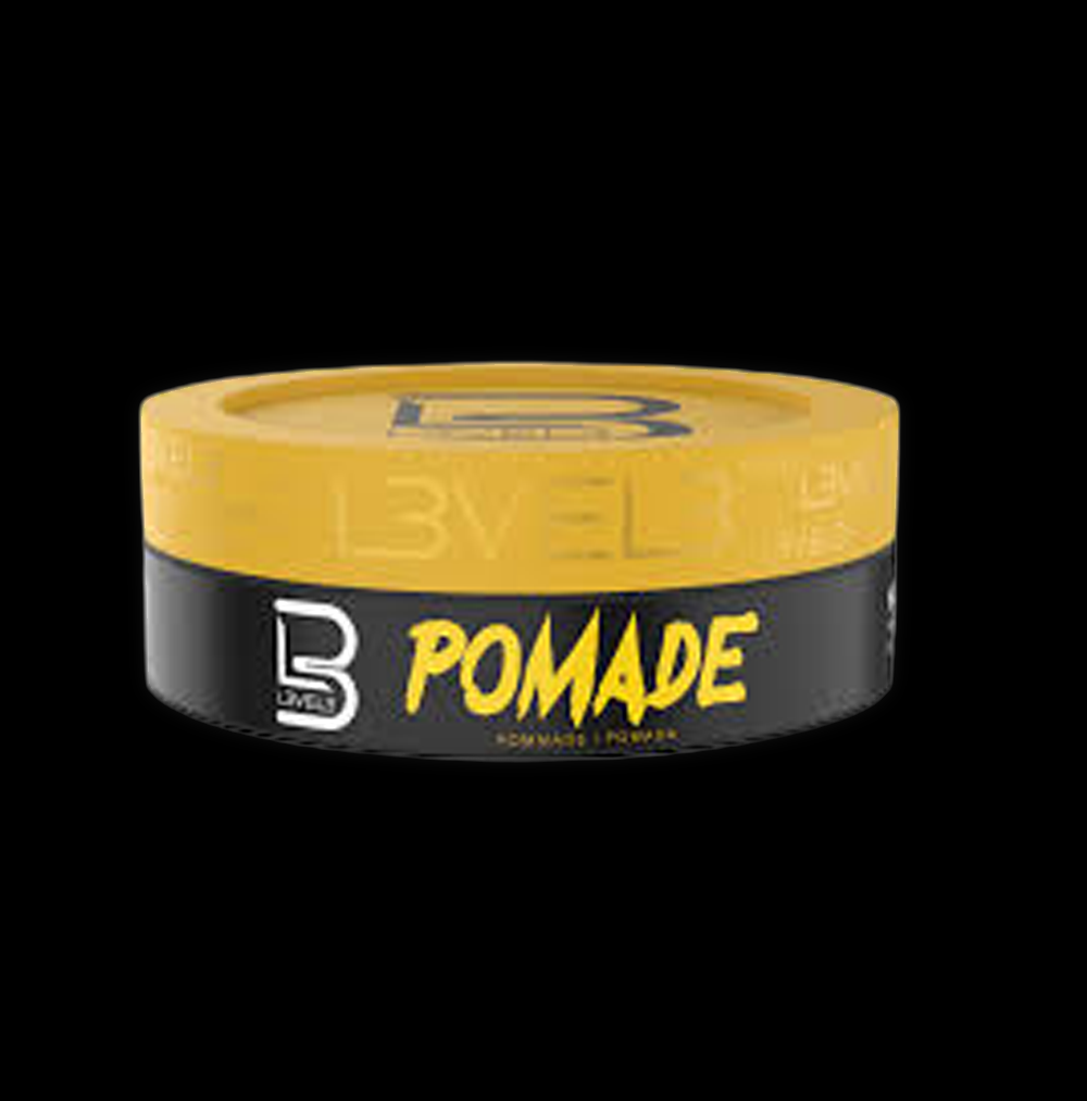 L3VEL POMADE 150 ML container showing the black and white packaging of L3vel3 hair styling pomade.