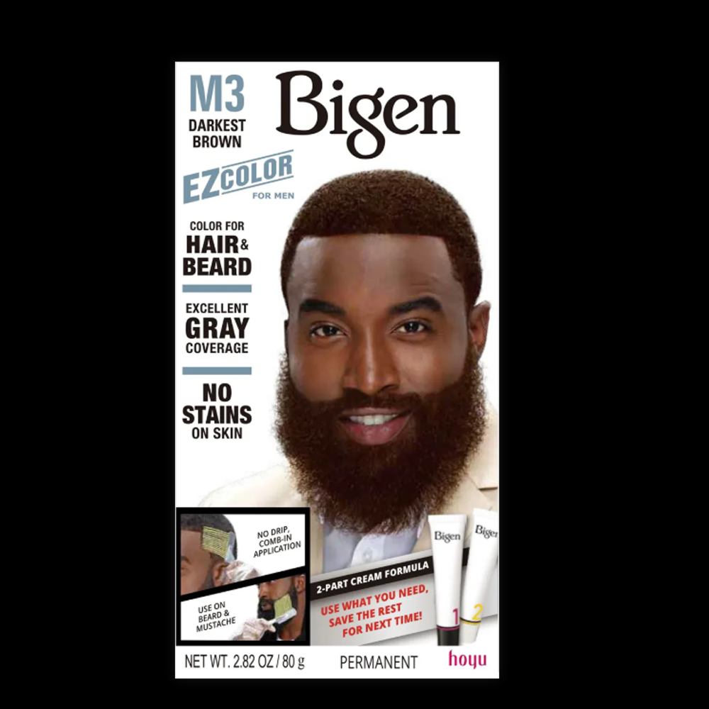 M3 BIGEN darkest brown hair dye in a tube, featuring rich brown color and branding on the packaging.