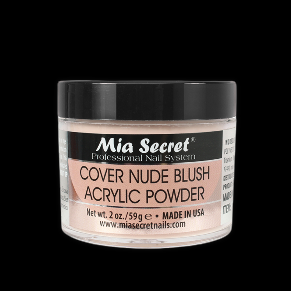 Mia Secret Cover Nude Blush Powder in 2oz jar, soft pink shade for natural nail or makeup application, shown in container.