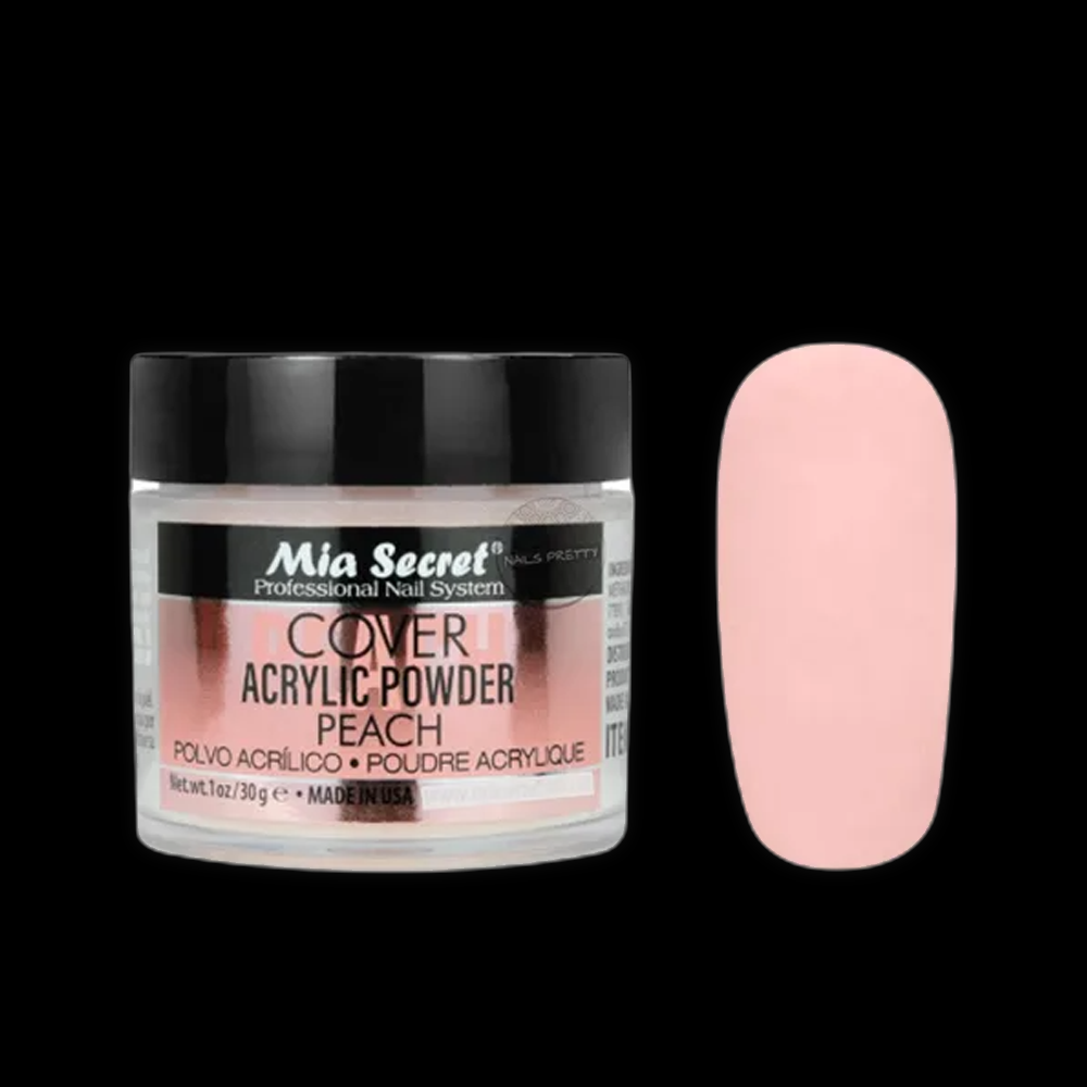 Mia Secret Cover Powder Peach in a compact container, showcasing a peach-colored powder for nail enhancement and coverage.