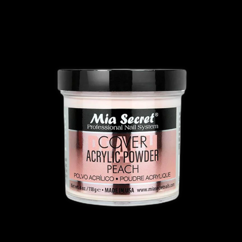 Mia Secret Cover Power Peach 4oz container, professional nail powder with peach-toned pigment for natural nail enhancement.