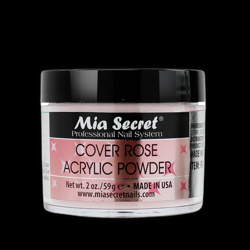 Mia Secret Cover Rose Powder in a 2oz container, showing soft pink cosmetic powder for nail art and enhancement.