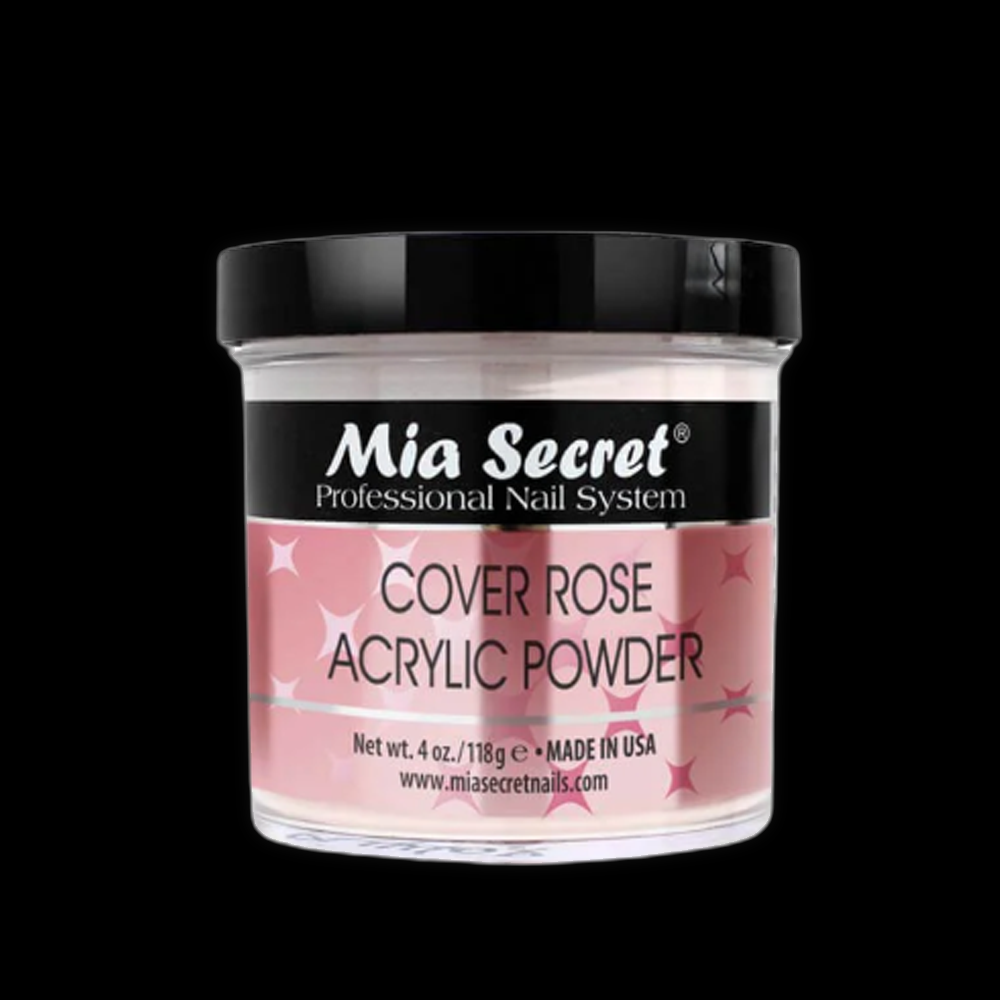 Mia Secret Cover Rose Power nail powder in a 4oz container, showcasing the soft pink shade used for natural-looking manicures.