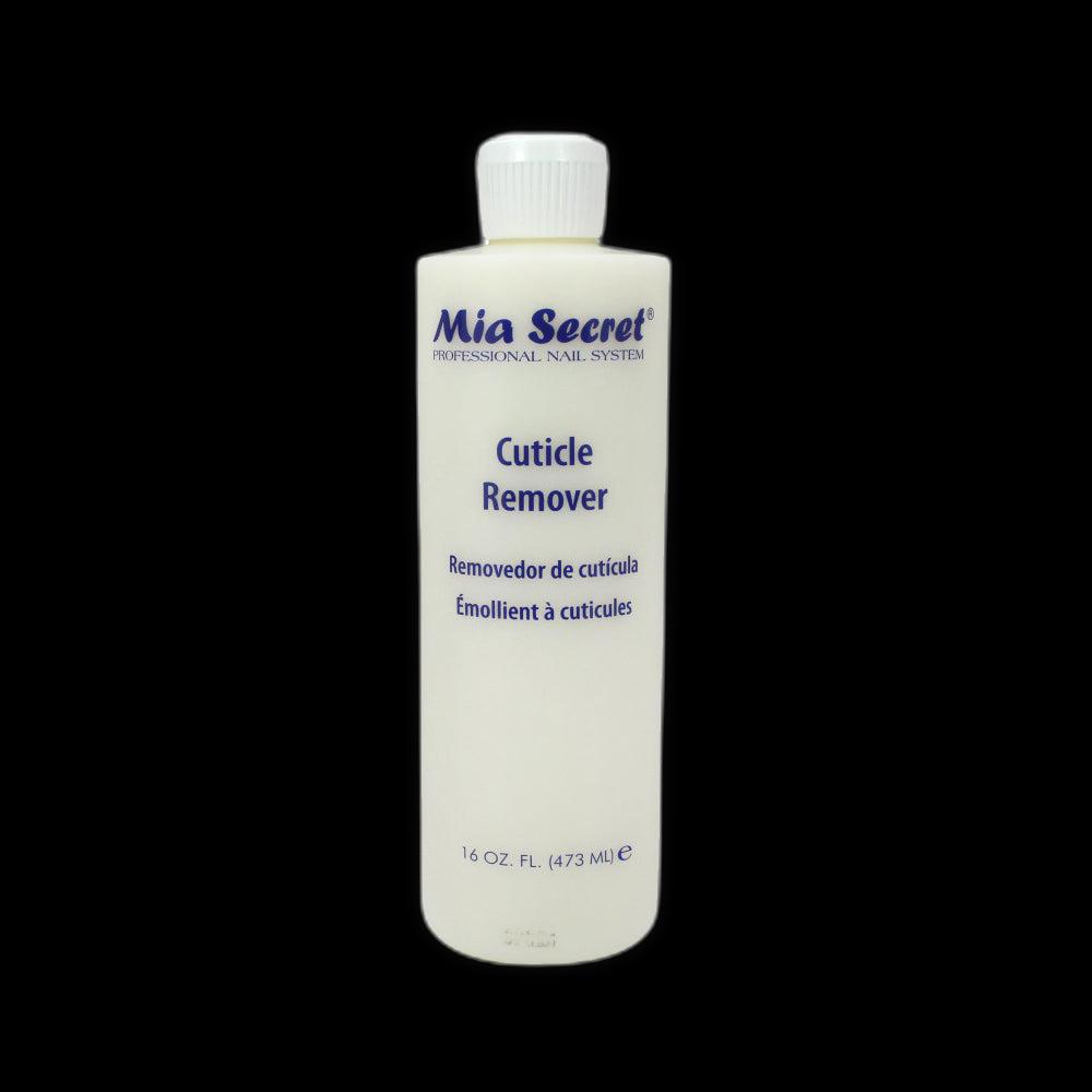 Mia Secret Cuticle Remover bottle, 6 fl oz, with a clear label and cap, used for removing cuticles during nail care.