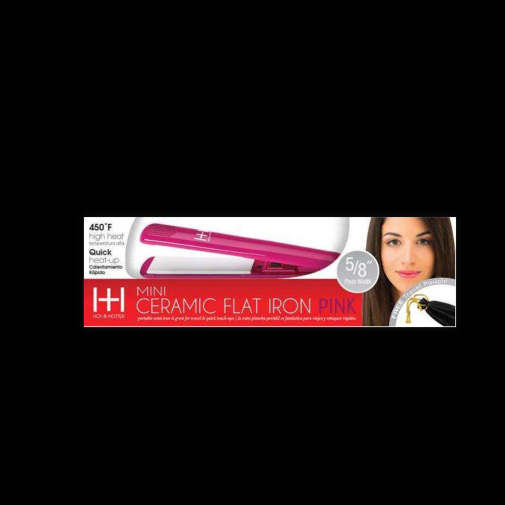 Mini ceramic flat iron 5/8 inch by Hot Hotter, showing the compact design and ceramic plates for smooth styling.