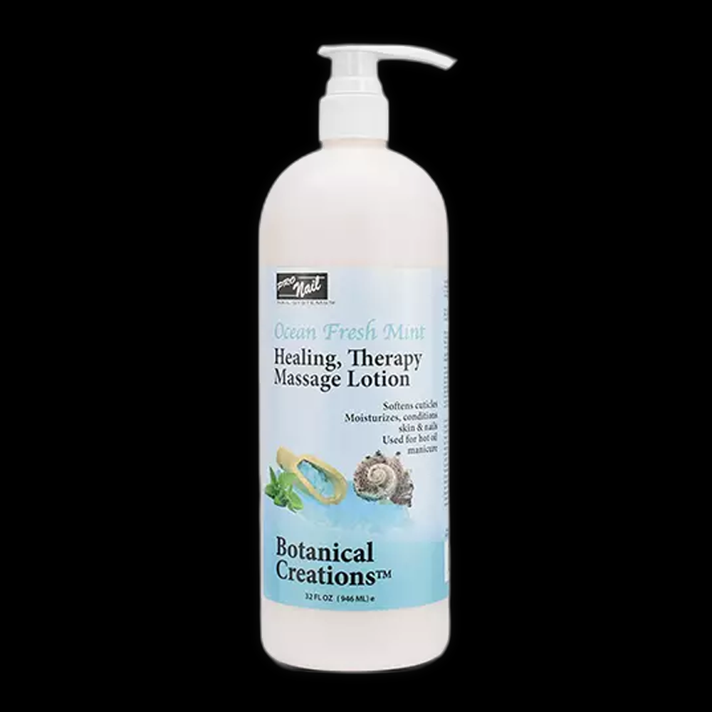 Bottle of Pedi Spa Ocean Fresh Mint Massage Lotion with a label featuring ocean waves and mint leaves, showing the product name.