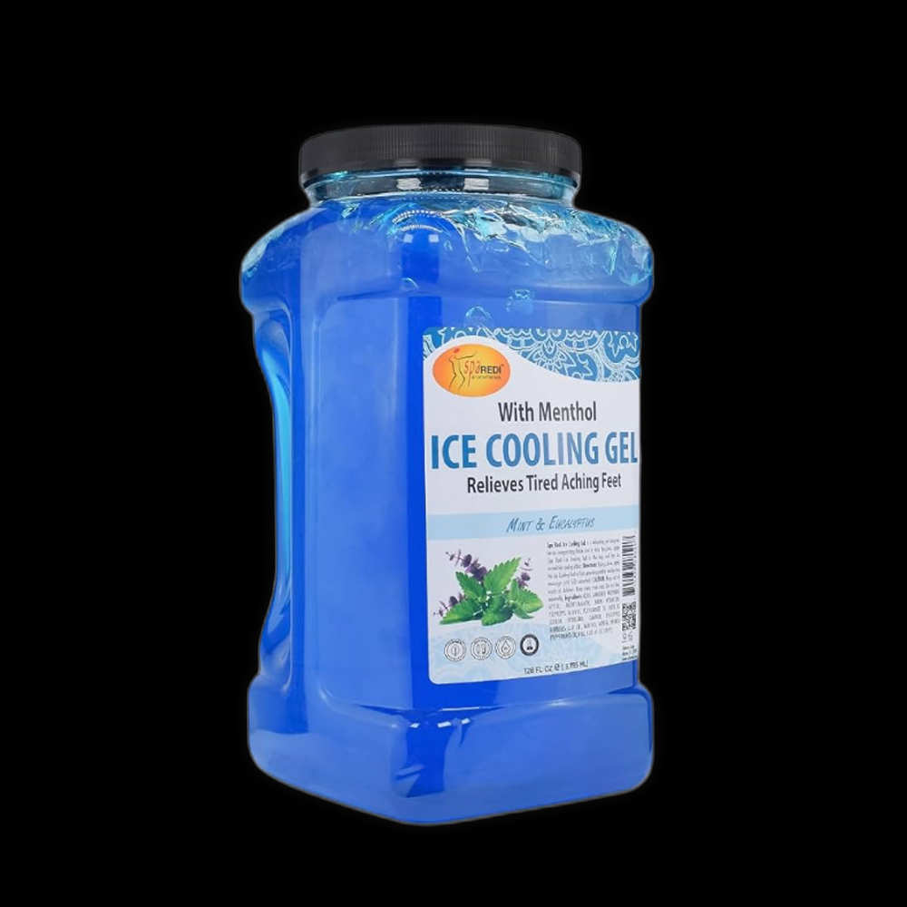 PEDI SPA Ice Cooling Gel with mint and eucalyptus, 128 fl oz, soothing foot treatment in a clear tube