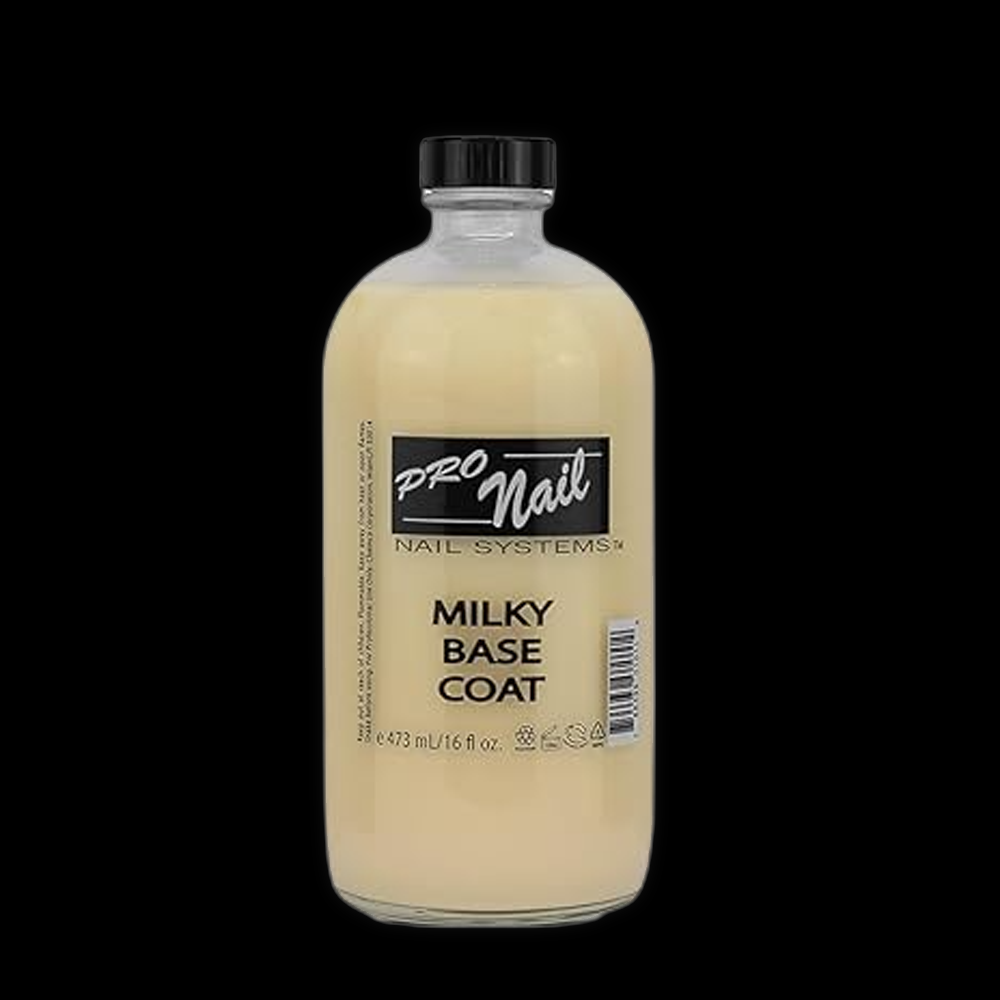 ProNail Milky Base Coat in 473ml bottle, a professional nail base coat with a milky finish for gel and nail enhancements.