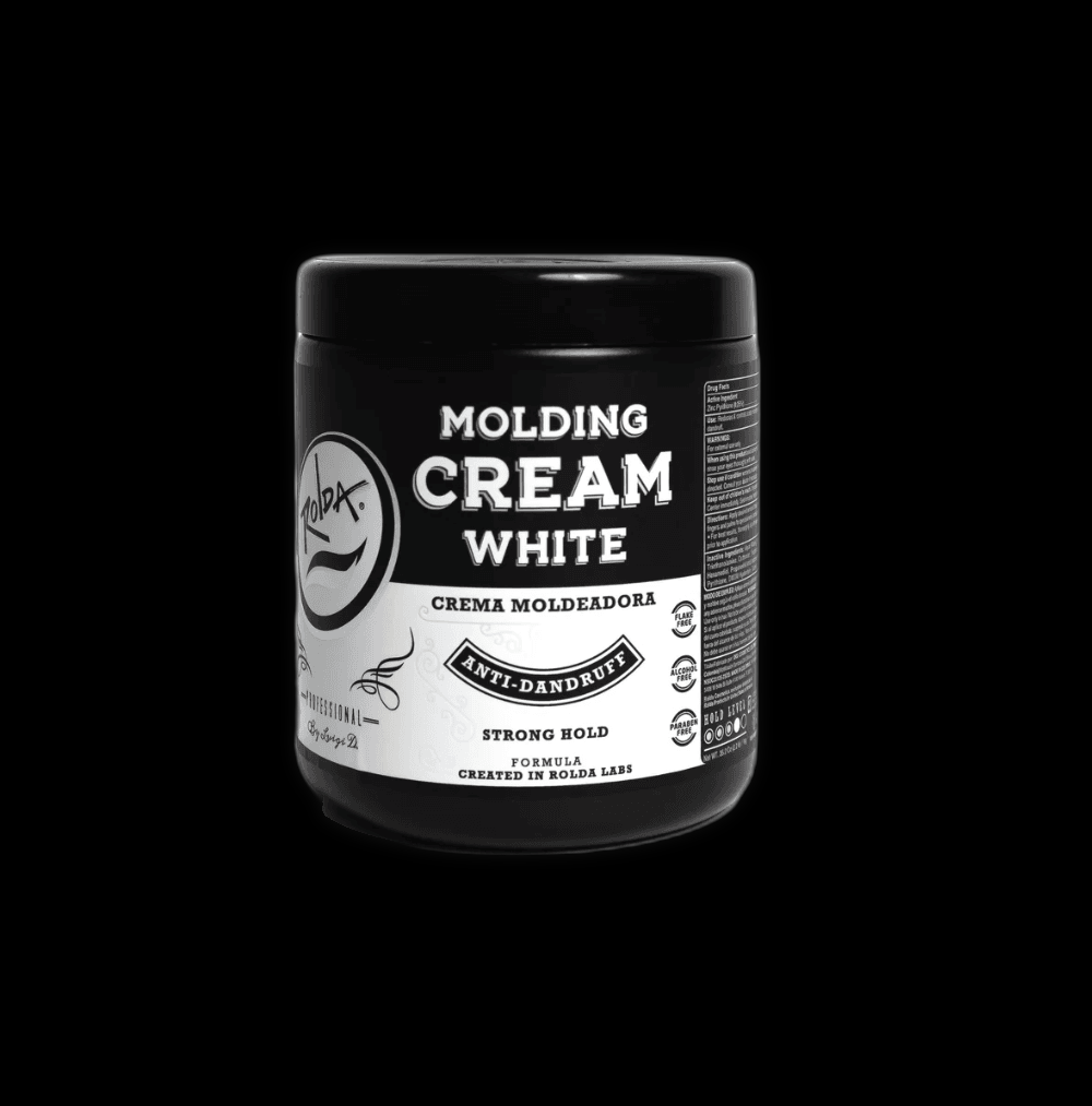 Rolda Rolda Hair Molding Cream White 500g jar with white lid and label, showcasing the styling product.