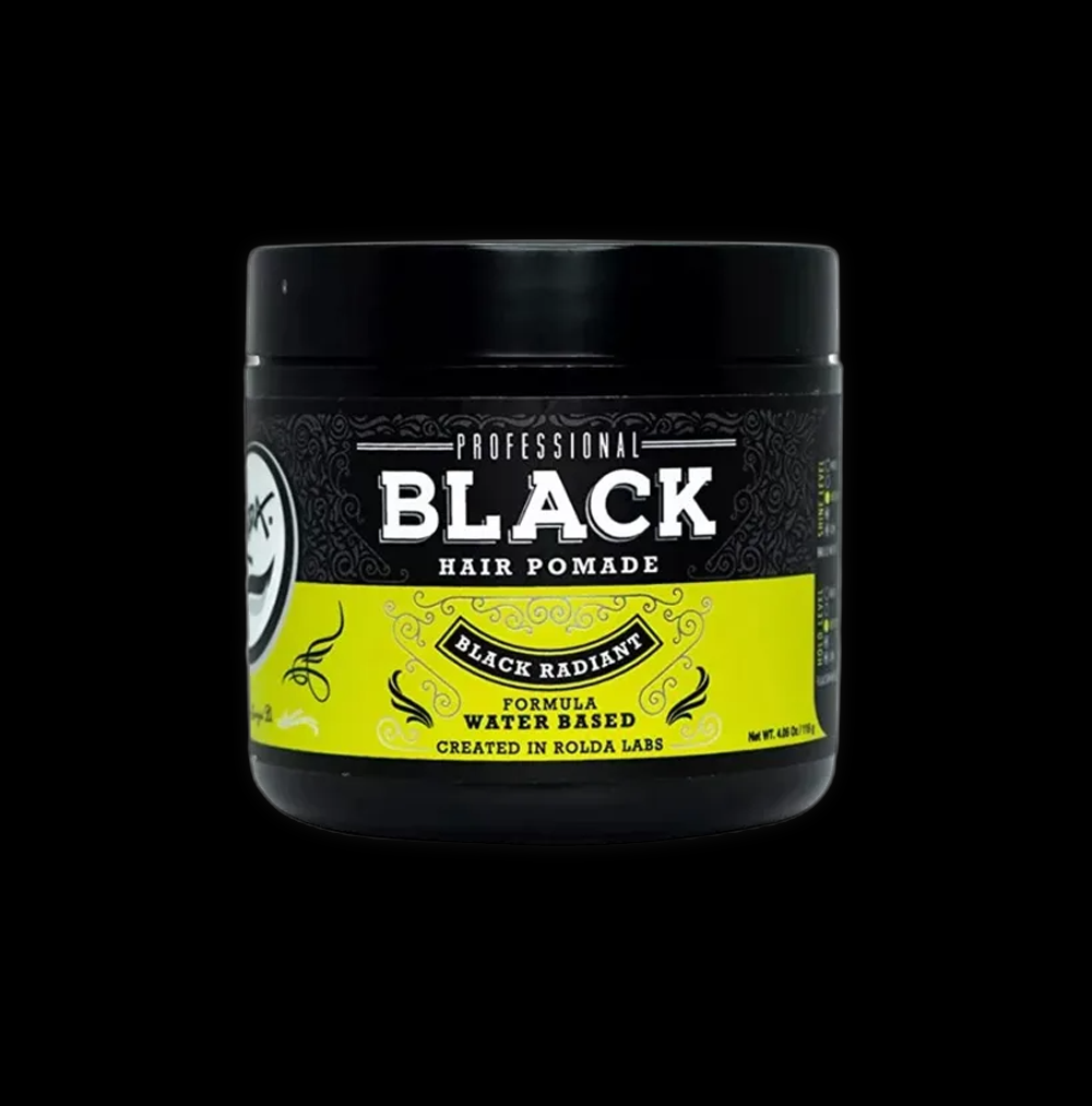 Rolda ROLDA black pomade in 115g jar with black lid, showing the product label and packaging.