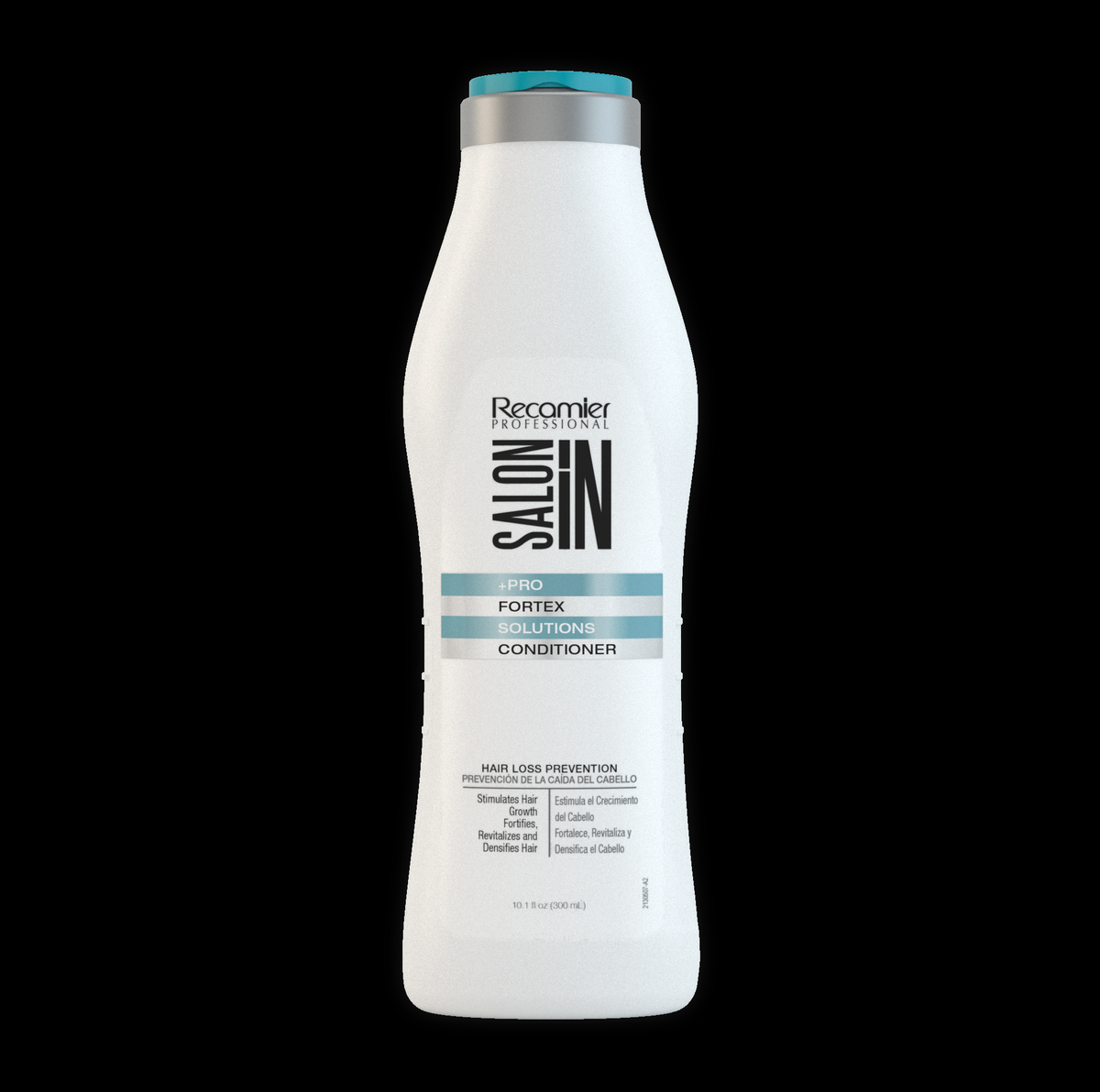 Recamier Salon In Salonin Pro ForteX Solution Conditioner bottle, 10.1 fl oz, for hair nourishment and conditioning.